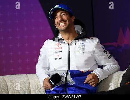 MELBOURNE, AUSTRALIA 25 February 2024. 03 Daniel Ricciardo (AUS) Visa Cash App RB F1 Team at the Thursday Driver Press Conference for the FIA Formula 1 Rolex Australian Grand Prix 2024 3rd round from 22nd to 24th March at the Albert Park Street Circuit, Melbourne, Australia. Credit: Karl Phillipson/Alamy Live News Stock Photo