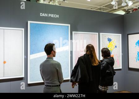 New York, NY, USA. 20th Mar, 2024. The Affordable Art Fair opened, attracting a crowd which stretched around the block, with galleries exhibiting chiefly contemporary art at prices lower than those at most art fairs. Photographs if abstractions found in New York City sidewalks by Dan Piech shown by the Vast Gallery. Credit: Ed Lefkowicz/Alamy Live News Stock Photo