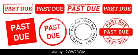 text past due red color rectangle and circle stamp sign for reminder overdue expired announcement Stock Vector