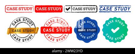 case study rectangle circle stamp and seal badge ribbon label sticker for analysis symbol Stock Vector