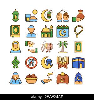 Creative ramadan icon collections in colored line style design Stock Vector