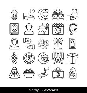Creative ramadan icon collections in outline style design Stock Vector