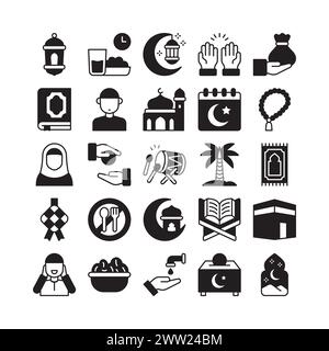 Creative ramadan icon collections in solid glyph style design Stock Vector