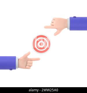 Cartoon Gesture Icon Mockup.Businessman hands forming a frame and focus on target, business target concept.3D rendering on white background. Stock Photo