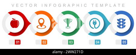 Internet flat design infographic template, miscellaneous symbols such as apple, colorful, cup, plug and traffic lights, vector icons collection Stock Vector