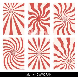 Old groovy backgrounds set. Hippie backdrops with curved stripes. Y2k aesthetic. Retro psychedelic vector illustration. Abstract patterns with Stock Vector