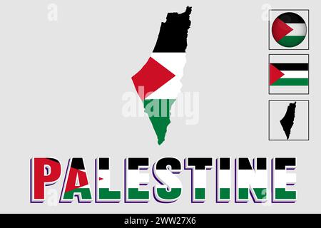 Palestine flag and map in a vector graphic Stock Vector