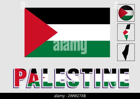 Palestine flag and map in a vector graphic Stock Vector