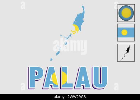 Palau flag and map in a vector graphic Stock Vector
