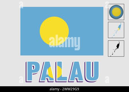 Palau flag and map in a vector graphic Stock Vector