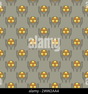 Hands with Radiation sign vector concept colored seamless pattern Stock Vector