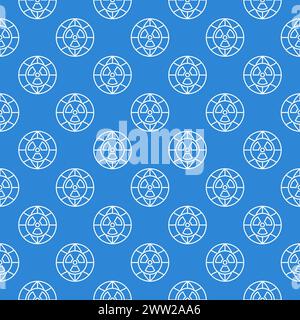 Earth Globe with Radiation symbol vector concept seamless pattern in thin line style Stock Vector
