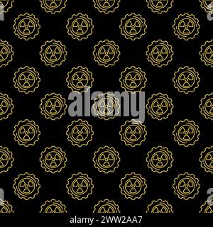 Cog Wheel with Radiation sign Nuclear Energy concept thin line seamless pattern Stock Vector