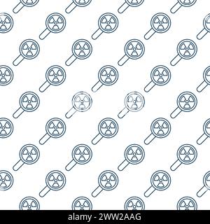 Magnifying Glass with Radiation sign vector concept seamless pattern in thin line style Stock Vector