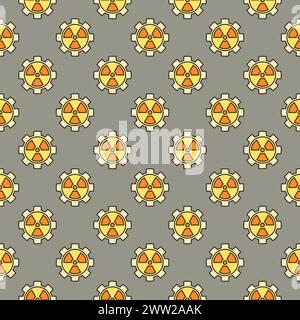 Radiation and Cog Wheel vector concept colored seamless pattern Stock Vector