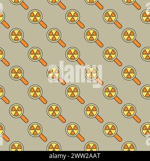 Magnifier and Radiation sign vector concept colored seamless pattern Stock Vector