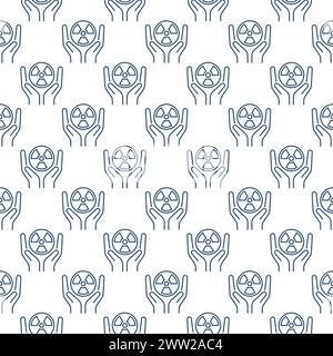 Radiation symbol inside Hands vector concept linear seamless pattern Stock Vector