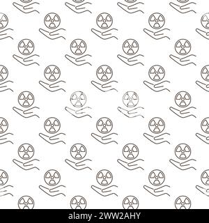 Hand with Round Radiation symbol vector concept outline seamless pattern Stock Vector