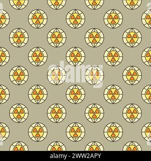 Radiation symbol inside Earth Globe vector concept colored seamless pattern in thin line style Stock Vector