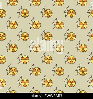 Radiation and Lightning vector symbol concept colored seamless pattern Stock Vector