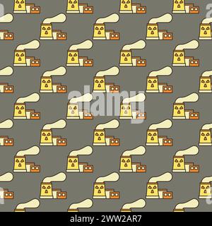 Radiation Nuclear Power Plant vector concept colored seamless pattern Stock Vector