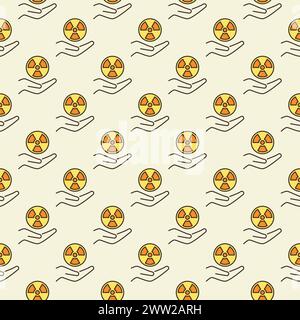Round Radiation symbol on Hand vector concept colored seamless pattern Stock Vector