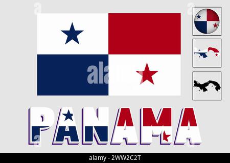 Panama flag and map in a vector graphic Stock Vector