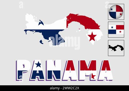 Panama flag and map in a vector graphic Stock Vector
