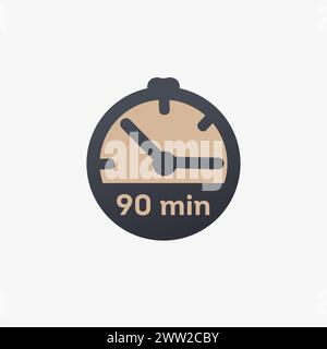 90 minutes, stopwatch vector icon. clock icon in flat style. Stock vector illustration isolated on white background. Stock Vector