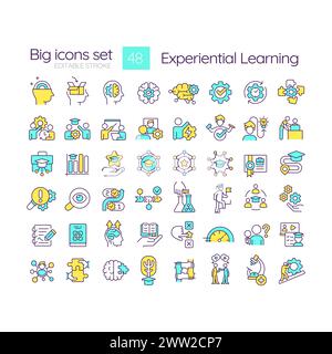 Experiential learning blue RGB color icons set Stock Vector