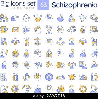 Schizophrenia disorder RGB color icons set Stock Vector