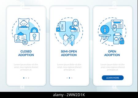 Adoption categories blue onboarding mobile app screen Stock Vector