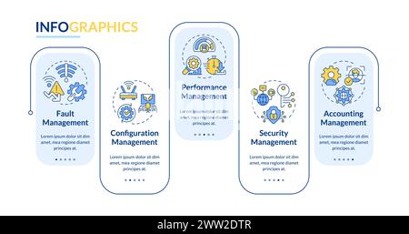 Network functions management rectangle infographic template Stock Vector