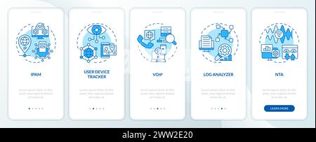 Network management software blue onboarding mobile app screen Stock Vector