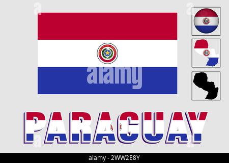 Paraguay flag and map in a vector graphic Stock Vector