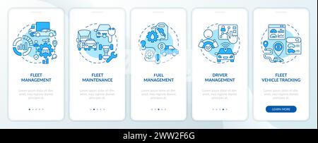 Car fleet management blue onboarding mobile app screen Stock Vector