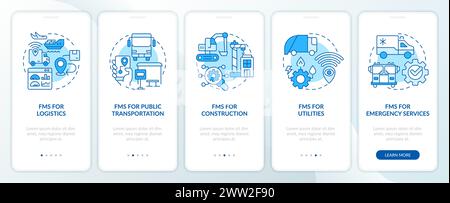 Car fleet variations blue onboarding mobile app screen Stock Vector
