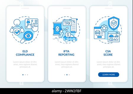 Customer service measurements blue onboarding mobile app screen Stock Vector