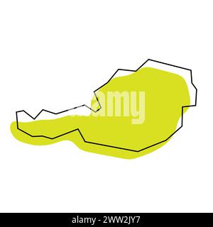 Austria country simplified map. Green silhouette with thin black contour outline isolated on white background. Simple vector icon Stock Vector