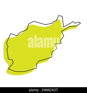 Afghanistan country simplified map. Green silhouette with thin black contour outline isolated on white background. Simple vector icon Stock Vector