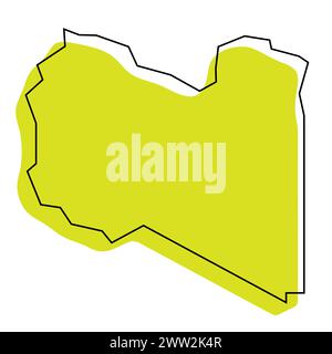 Libya country simplified map. Green silhouette with thin black contour outline isolated on white background. Simple vector icon Stock Vector