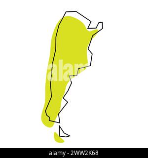 Argentina country simplified map. Green silhouette with thin black contour outline isolated on white background. Simple vector icon Stock Vector