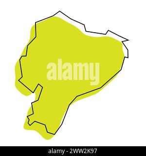 Ecuador country simplified map. Green silhouette with thin black contour outline isolated on white background. Simple vector icon Stock Vector