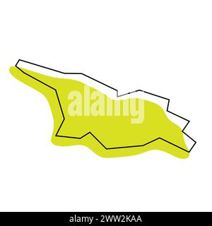 Georgia country simplified map. Green silhouette with thin black contour outline isolated on white background. Simple vector icon Stock Vector