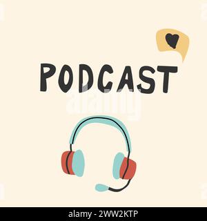 Audio record concept for podcast background. Vector illustration hand drawn. Can used for broadcasting, podcast banner, cover for social network. Stock Vector