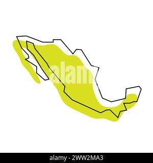 Mexico country simplified map. Green silhouette with thin black contour outline isolated on white background. Simple vector icon Stock Vector
