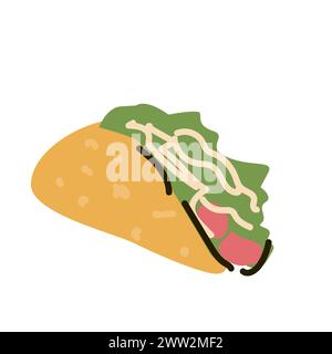 Hand drawn taco vector illustration isolated. Vector illustration can used for banner, card, menu, label. Stock Vector