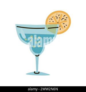 mexican tequila in glass with lemon slice illusration. Vector illustration in flat style. Can used for mexican holiday banner, flyer, card. Stock Vector