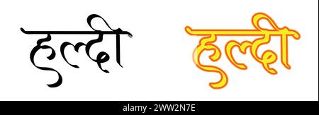 haldi wedding ceremony calligraphy in hindi, haldi hindi typography, for decoration, greeting cards, invitations. Stock Vector