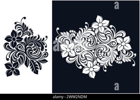 Abstract floral ornament on a white and black background Stock Vector